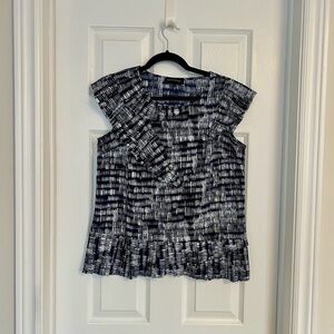 Banana Republic Navy and White Ruffle Sleeve Top